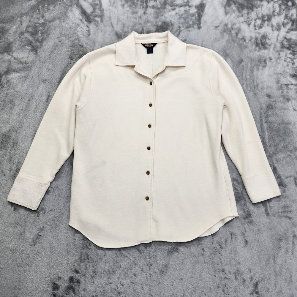 Vintage Woolrich Shirt Womens M Ecru Cream Fleece Lined Long Sleeve Shacket 7268